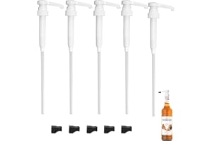 IUIIAII 5Pcs Syrup Pump 1 Litre Set, Aesthetic Coffee Syrup Pump with Tip Cover Included, Durable Coffee Syrups Pumps, Practical Suitable for Most Bottles with a Height of Up to 28 Centimeters
