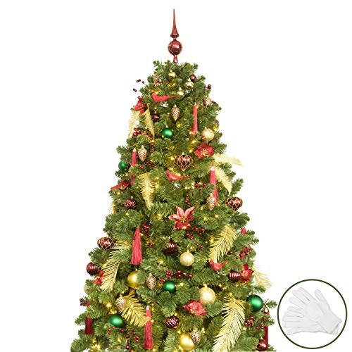 BusyBee Árbol de Navidad Artificial con Adornos de decoración establecidos (Oro y borgoña, 180 cm)