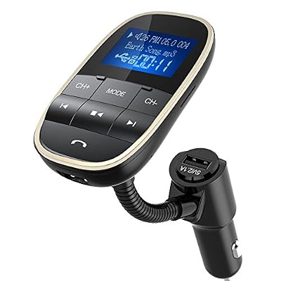 Tecboss Transmetteur FM Bluetooth Kit Main Libre Voiture Avec 3.5 mm Port Audio, 1,44 pour iPhone 7 7Plus 6S 6SPlus iPhone, HUAWEI, Samsung, HTC