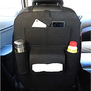 KIAAN PU Leather Car Back Seat Hanging Organizer Bag Universal Auto Multi-Pocket Pad Cups Car Tissue Bag Storage Organizer Holder Bag Foldable Shelf (Black)
