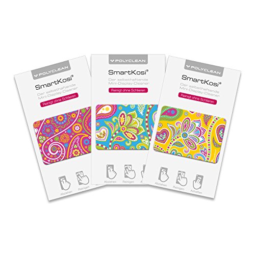 3x POLYCLEAN SmartKosi Tablet-Display-Cleaner aus Microfaser P-9000 â€“ Selbsthaftende Reinigungspads fÃ¼r iPad, Tablet & Co. / Streifenfreie Displayreinigung (5,2 x 3,7 cm, 3 StÃ¼ck) (Paisley)