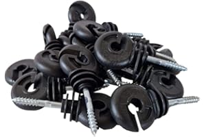 DOBLIT Electric Fence Ring Insulators | Screw-In | Insulated Plastic Fence Wire Hook | Wood Screw for Wooden Posts | Reinforced Steel Core for Strength and Durability | UV Stabilised Weather Resistant (100)