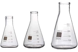 Rocwing - Termo Erlenmeyer cónico graduado de vidrio borosilicato 3.3 para laboratorio (50ml+100ml+250ml)
