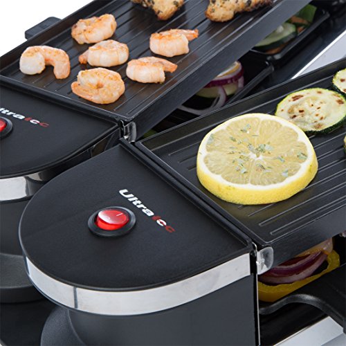 Ultratec Raclette RG1200, Duo 4 Gelenkgrill, Raclette-Grill für bis zu 8 Personen, 1200 W - 4