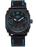 SHARK ARMY Herren Milit?r Armbanduhr Datumsanzeige Quadrat Geh?use Schwarz Lederband SAW225