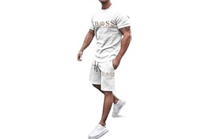 TINARYING Men's T-Shirt and Shorts Set Breathable Cotton Short Sleeve Leopard Boss Flexx Apparel Print Tee Shirt Casual Sportswear With Pockets