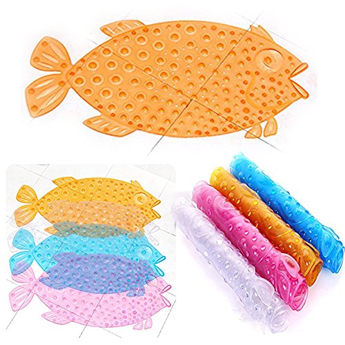 Itian Fisch-Bad Duschmatte mit Rutschfest Anti Skid Saug Sucker, Verbessern Sicher Rate (Orange)