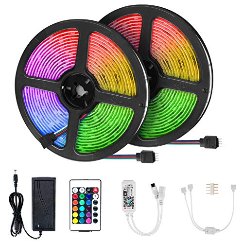 VIBIRIT - Tira de luz LED con cambio de color, 300 ledes, SMD5050, flexible, con controlador WiFi, impermeable, con música, para casa, cocina, TV, fiesta, bar, compatible con iOS y Android