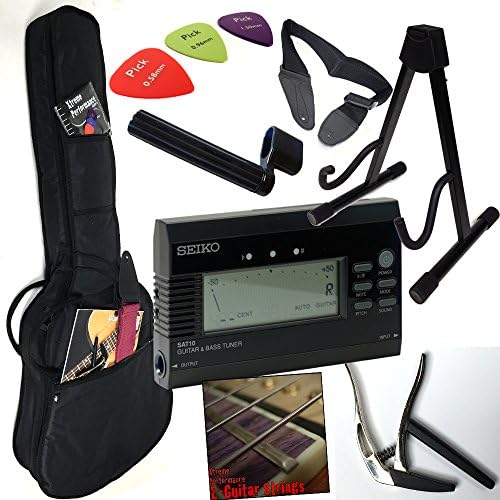 Electric Guitar, Electric Guitar Deluxe Starter Kit – Everything you need in one pack. – Guitar Bag Original Seiko Tuner, Stand, Strap, Strings, Picks, Capo, String Winder