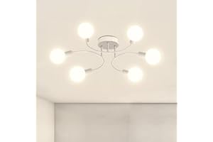 NIUNIAJ Plafonnier Industriel,6 Lumières Lustre E27,Plafonnier Vintage Blanc,Lustre pour Salon,Chambre,Cuisine,Salle à Manger,Diamètre 70CM(Ampoule non Incluse)