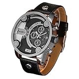 Easy Go Shopping Multifunktionale Dual Time Zone Quarz Business Sport Armbanduhr mit Lederband GMT Zeitkalender Leuchtende Anzeige für Männer (Artikelnummer : Wa1674s)