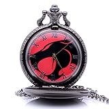 Cool Big Mund Wolf Herren Taschenuhr Quarz Analog Anhänger Halskette Kette Damen Geschenke Box, schwarz