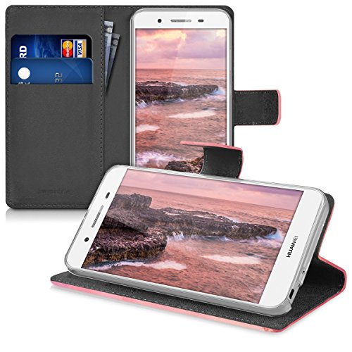 kwmobile Funda para Huawei GR3 P8 Lite Smart - Wallet Case Plegable de Cuero sint  tico - Cover con Tapa Tarjetero y Soporte Dise  o Be Happy en Rosa Claro Violeta Coral