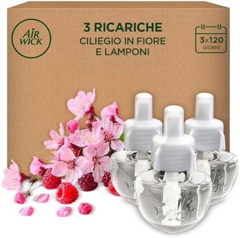 Air Wick Ricarica per Diffusore Elettrico di Oli Essenziali, 3 Ricariche, Fragranza Fiori di Ciliegio e Lamponi, 3x19ml