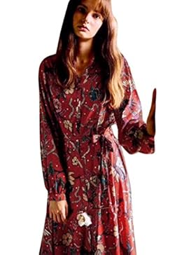 Longra Sommerkleider Damen Lang Strandkleider Abendkleid Maxikleid Blumendruck Elegante Kleider mit Tasten Gürtel...