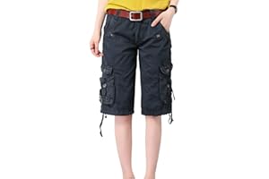 MINETOM Mujeres Bermuda Cargo Pantalones Cortos Verano Stretch Suelto Multi-Bolsillo Botón Deporte Shorts hasta la Rodilla Pants