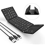 Clavier Bluetooth sans fil pliable avec pavé tactile, Câble C et USB / Micro USB /, Clavier Rechargeable Portable trois mode pour PC, ordinateur portable, Smart TV, iPad, tablette Android, Smartphone