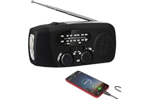 GENERIC Wind Up Solar Radio, Emergency Radio, Portable Hand Crank Radio, AM/FM Radio with LED Torch, 2000mAh Rechargeable Power Bank, SOS Alarm, USB Phone Charger, Emergency Use for Camping Hiking (black)
