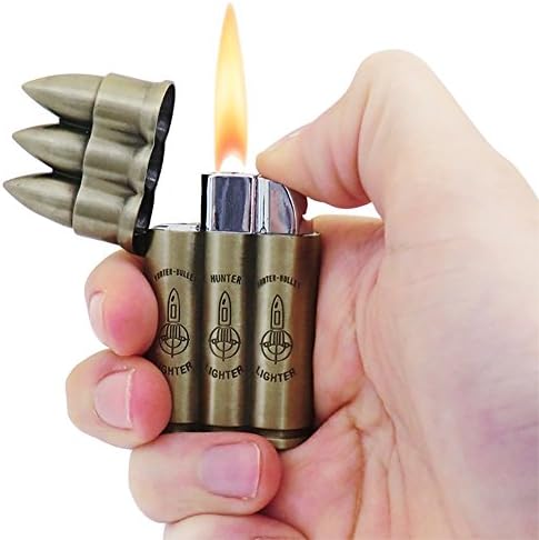 HIGH QUALITY GAS LIGHTER HUNTER BULLET GUN LOADER FORM WITH 3 BULLETS WINDPROOF FLAME - GIFT IDEA