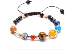 Aoweika Planet Bracelet Solar System Universe Galaxy Bracelet Handmade Natural Stone Bead Bracelet String Adjustable Astronomy Gifts Bangle for Women Men Kids