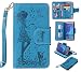 Produktbild Nancen Samsung Galaxy J5 2016 / SM-J510 (5,2 Zoll) Hülle, Prägung Mädchen Schmetterling Blume Vögel und Katze Muster Doka-Tasche PU Lederhülle/Ledercase Schutzhülle/Handyhülle/Bookstyle Spiegel Etui Cover - mit Standfunktion Lanyard Brieftasche Karten Slot und Mirror [Blau]