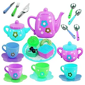 Galaxy Hi-Tech Tea Set Tea Party Pretend Playset for Kids, Tea Pot Play Set Pretend Play Set Girls Kitchen Toy Teapot Gift for Toddler Kids Children Boys Girls 3 Years Old (Tea Play Set)