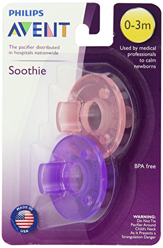 Philips 2 Pack AVENT Soothie Pacifier, Pink/Purple, 0-3 Months