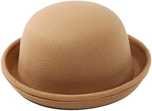 Fletion Women Kids Winter Wool Felt Roll Brim Billycock Cloche Bucket Bowler Derby Fedora Hat (Yellow)