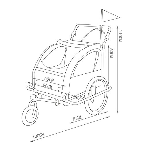 Homcom 360° Drehbar Kinderanhänger 2 in 1 Fahrradanhänger Jogger 6 Farben NEU - 2