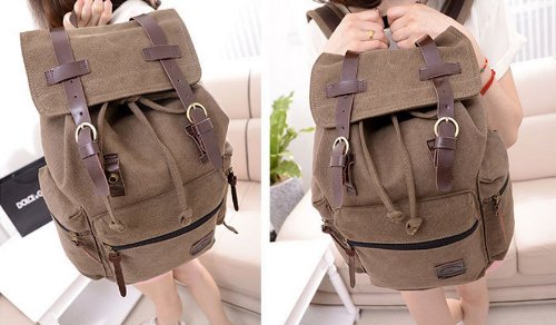 Neu Herren Damen Vintage Canvas Rucksack Retro Rucksack Vintage für Outdoor Sports Rucksack Uni Rucksack Universität - 3