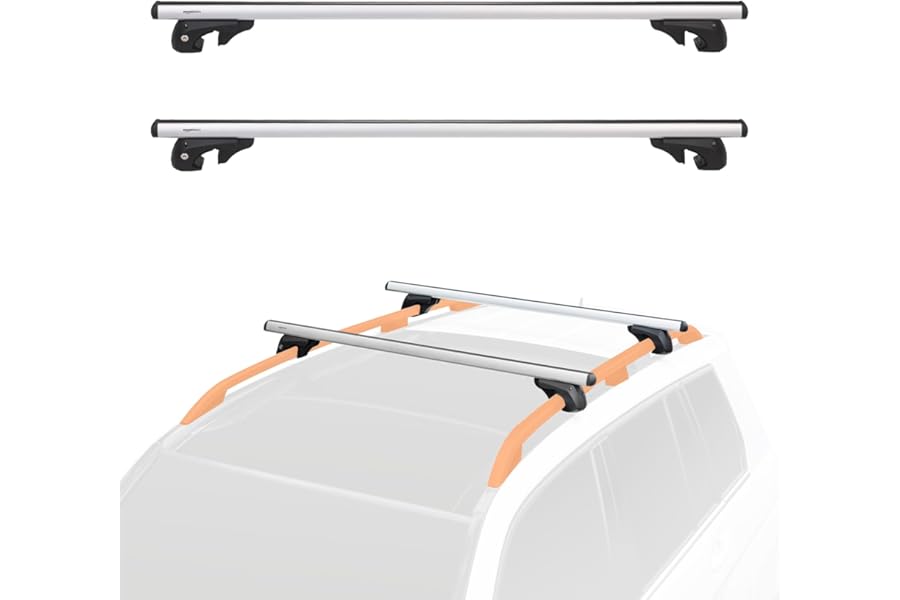 Amazon Basics Cross Rail Roof Rack, 132 cm, Fits up to 117 cm Spans between Raised Side Rails with Gap, Pack of 2, Black/Silver