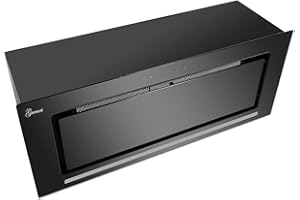 Gurari 217 PRIME Deckenhaube 52cm schwarz, Einbau Dunstabzugshaube, Lüfterbaustein, Rahmen und Frontblende in schwarz Glas, 3 Stufen, 1000m³/h,Einbauhaube,Ablufthaube,Umlufthaube, Fernbedienung