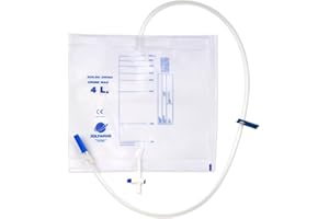 Bolsa de orina AARON de 4 litros / 4000 ml Con tubo díametro exterior 9,8 mm, estrangulador y toma de muestra. Presentación en paquetes/polybags de 5 unidades.
