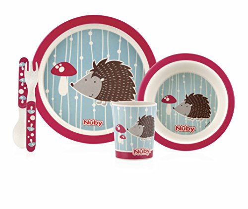 Nuby ID5498 RED Bamboo Esslernset 5teilig / Igel, mehrfarbig