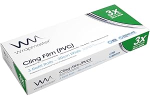 Wrapmaster Küchenfolie 30 cm x 100 m, 3 Rollen, Kunststoff, FOOD_WRAP, 100m, 30cm, 30cm, Catering-Folie, Baco, Wrapmaster 1000 30 cm Spender (nicht Lakeland-Version)