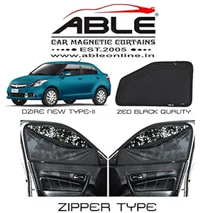 Able Zed Black Car Magnetic Sun Shade Curtains with Zipper for Maruti Swift Dzire 2012 Set of 4 (2012 to 2016 Model)