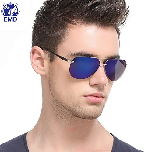 Unisex Ultra-Lightweight Aluminium-Magnesium Alloy Aviator-Style Sunglasses with UV 400 Mirrored Polarised Lenses and Flex Hinges, Recommended for Driving, Flying, Motorcycles, Fishing and Sports, blue