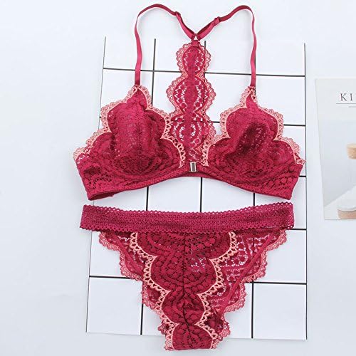 ZHFC-Summer Bohemia slim front button back lace bra set sexy backless thin female underwear triangle cup cup Claret 75B