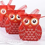 JNCH 50pz Scatoline Portaconfetti Bomboniere Carta con Nastro Scatole per Regalo Invitati a Nozze Matrimonio Compleanno Laurea Magistrale Comunione Cerimonia Fai da Te Decorozione Gufo Rosso