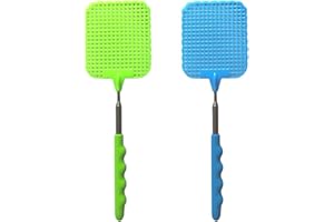 PLABBDPL Matamoscas Extensible de 2 Piezas, con Mango telescópico Resistente, Flexible y Duradero, matamoscas para Evitar Moscas, Mosquitos e Insectos, Ligero y de (Azul + Verde)
