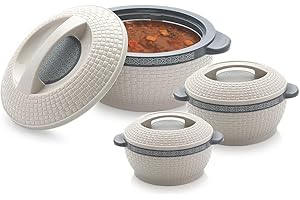 NOBEL Rishabh Insulated Hot pot Casserole Hot & Cool Food Serving Dish with Lid, Double Wall. Stainless Steel Inside Set of 3 (Size 1500,2000, & 2500ml) (Grey)