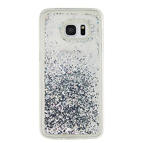 für Samsung Galaxy S7 Edge Hülle,SKYXD Glitzer Flüssig Wasser Kreativ Design Weiche Silikon Gel Gummi [Nicht Hard Case] Brillianter Leichtes Glatt Schutzhülle mit [Handyanhänger + Eingabestifte] Handy Tasche Hülle Etui für Samsung Galaxy S7 Edge Soft Shine Bling Glitter Liquid Water Folie Case Back Cover With Touch Pen Dust Plug – Silber Treibsand Sparkle - 2