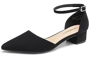 DREAM PAIRS Women's Dress Shoes Low Heel Pumps Closed Pointed Toe Comfort Casual D'Orsay Flats Ankle Strap