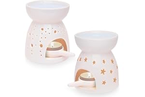 Ligano Duftlampe aus Keramik – Aromalampe mit Teelicht-Halter – Punkte und Sterne Muster (2er Set)