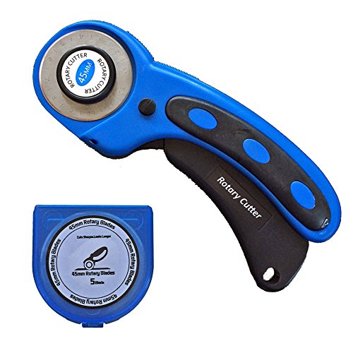 SBS Stoffschneider Rollschneider Professional Schnittrad d. 45 mm Blau + 5 Stück Ersatzklingen