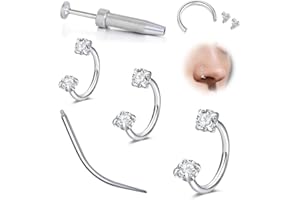 WillTen 16G 18G Bijoux pour piercing au septum Anneau pour septum, anneau pour nez à double gemme en forme de fer à cheval Piercing en fer à cheval acier inoxydable