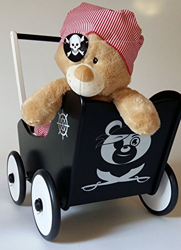 Preisvergleich Produktbild SchwabenKids® SET Holzpuppenwagen PIRAT + BREMSE + Wäsche Puppenwagen Lauflernwagen