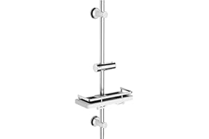 Görbach Shower Set Stainless Steel Shower Rail with Shower Head Holder and Shower Shelf Shower Rail 70 cm Wall Rail with Variable Wall Fixings for Variable Adaptation to Existing Drill Holes Chrome