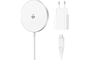 RoRoSkin Mag Safe Ladegerät iPhone mit 20W USB-C Adapter, Wireless Charger induktive ladestation für iPhone 17/16/15/14/13/12 Pro Max/Air/Plus/Pro, Magnet Schnelles Kabelloses Ladegerät, Schneeweiß