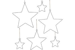 SILARLAIT 6 Stück Metall Stern Schwarz, 1er 30/25/20 cm & 3er 10cm Metallstern Weihnachtsdeko mit 5m Juteschnur, Dekohänger , Deko, Weihnachtsstern Fensterdeko Deckendeko Wanddeko